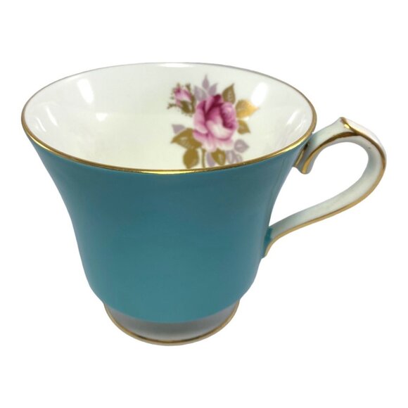 Aynsley Bone China Company Vintage Teacup & Saucer Set Turquoise Gold Trim - Picture 2 of 9